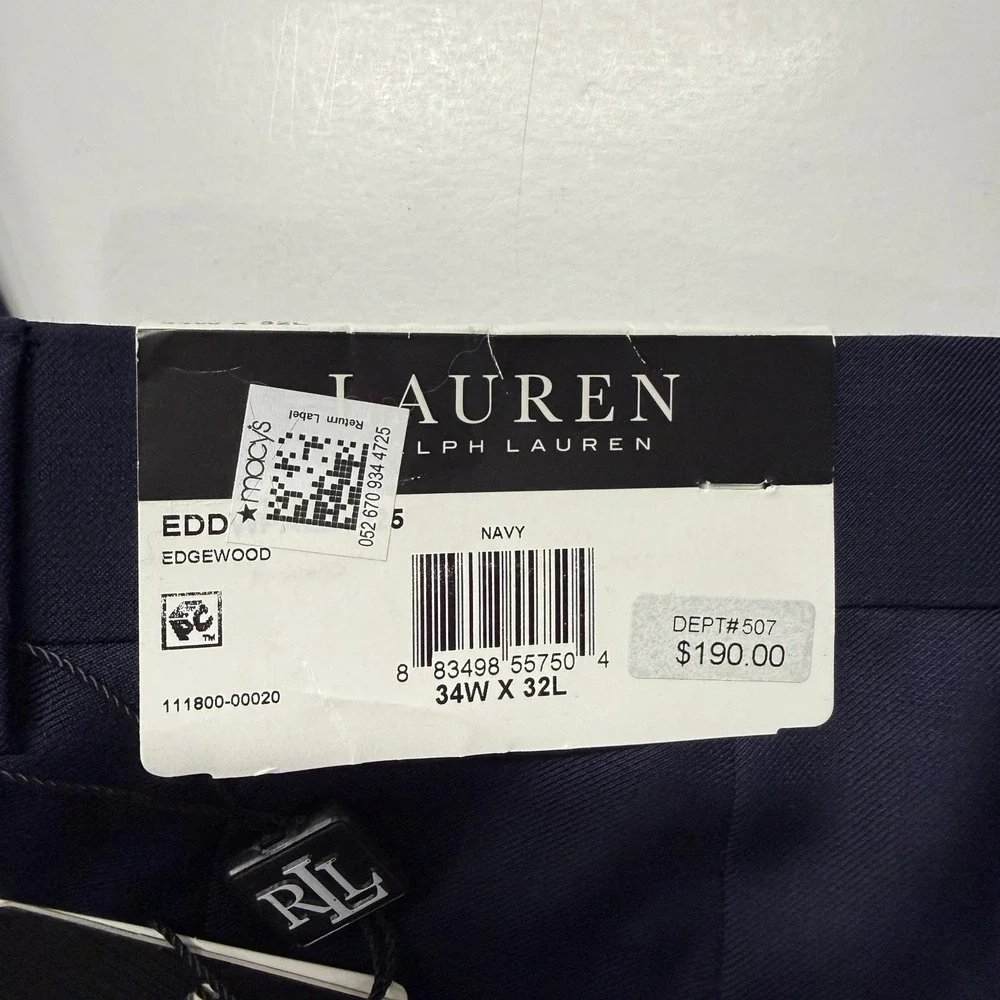 Lauren Ralph Lauren Men Edgewood Ultraflex Wool Suit Pants Navy Blue 34 x 32 NWT